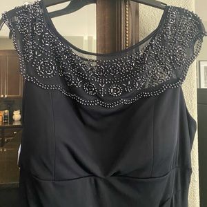 Stunning beaded long navy blue evening dress